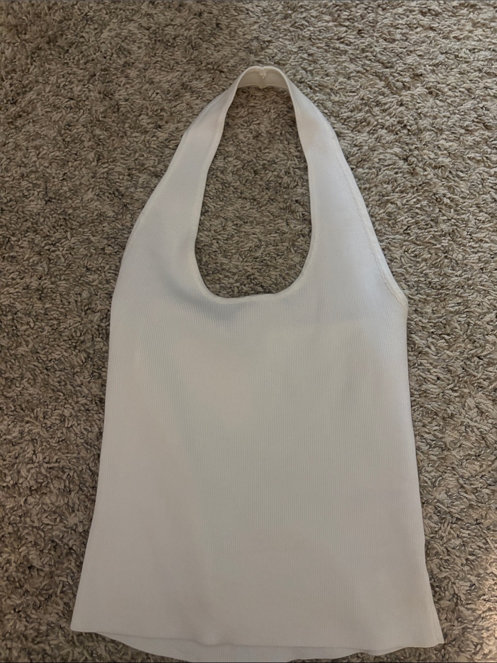 Women's White Ribbed Halter Tank Top with Scoop Neck